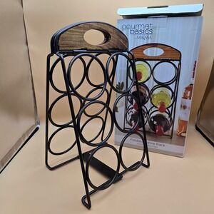 Mikasa Gourmet Basics Foldable Wine Rack 6 Bottle Antique Black Wire Acacia Wood